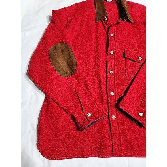 VTG Woolrich Shirt Jacket Mens XL Red Patches Wool Blend 70s Made In USA Shacket - Picture 2 of 6